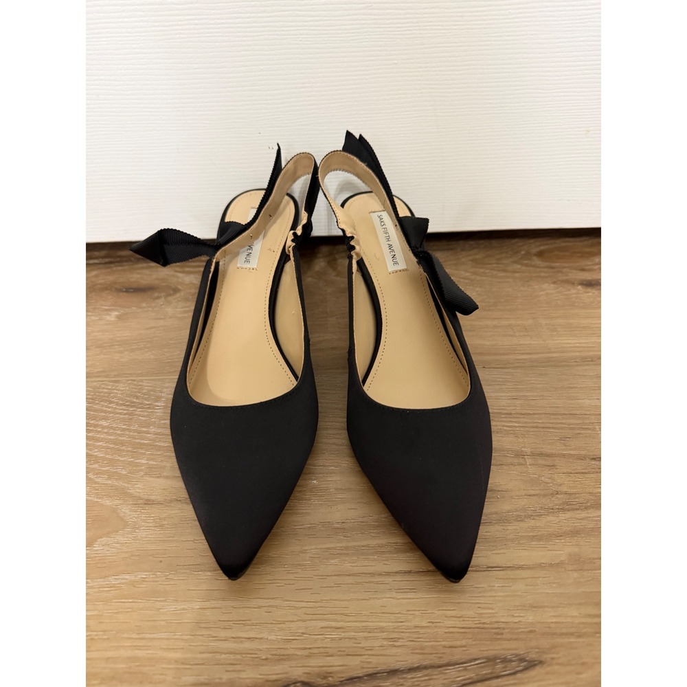Saks Fifth Avenue Farry Black Fabric Bow Slingback Kitten Heel Pumps Womens 9M - Picture 3 of 14